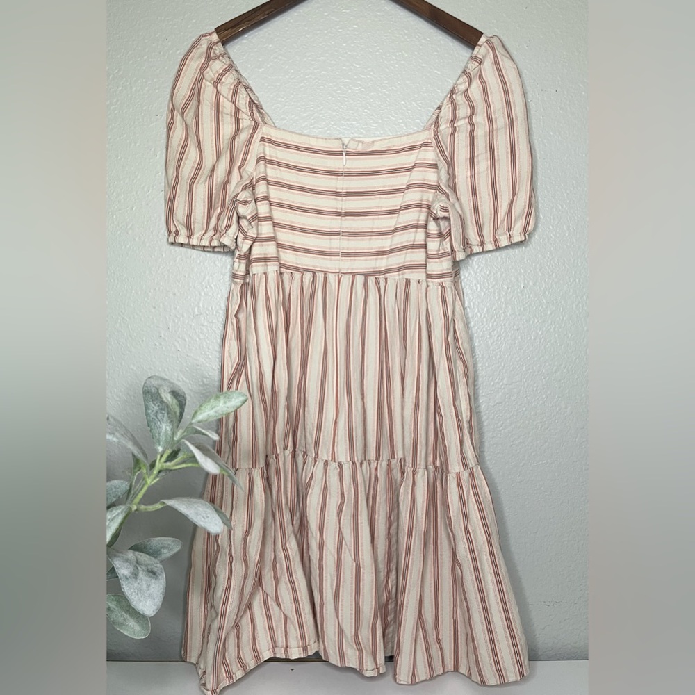 Loft Striped Puff Sleeve Short Sleeve Tiered A-Line Dress - Picture 6 of 6